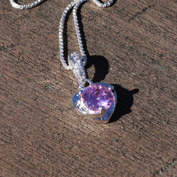 Pink Cubic Zirconia Heart Pendant Sterling Silver 925 , Pendant only no Chain - Picture 2 of 6